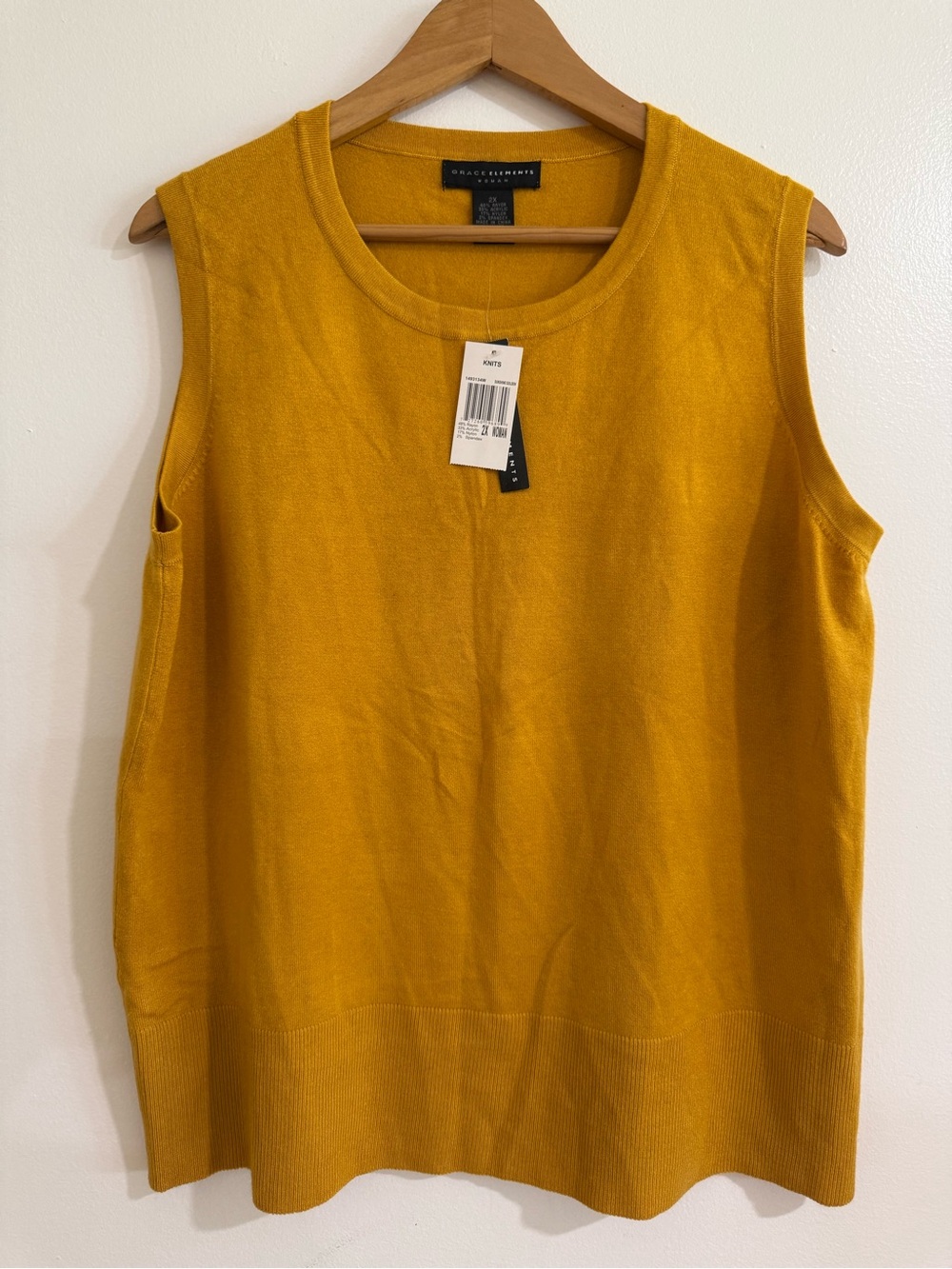 NWT Grace Elements Sunshine Yellow Knit Sleeveless Shell Top 2X